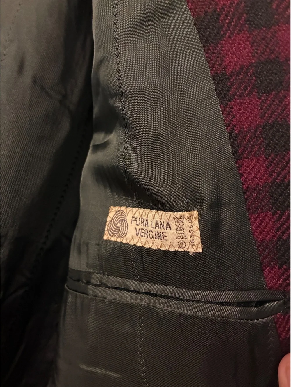 Vintage 90s V2 by Versace Burgundy Plaid Virgin Wool Blazer Switzerland